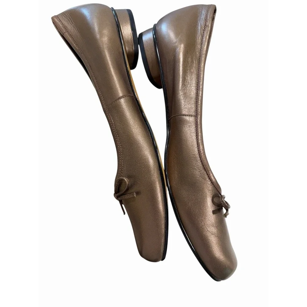 Coquette Metallic Chrome Ballet Flats Row Hommerson Leather Bow 9.5